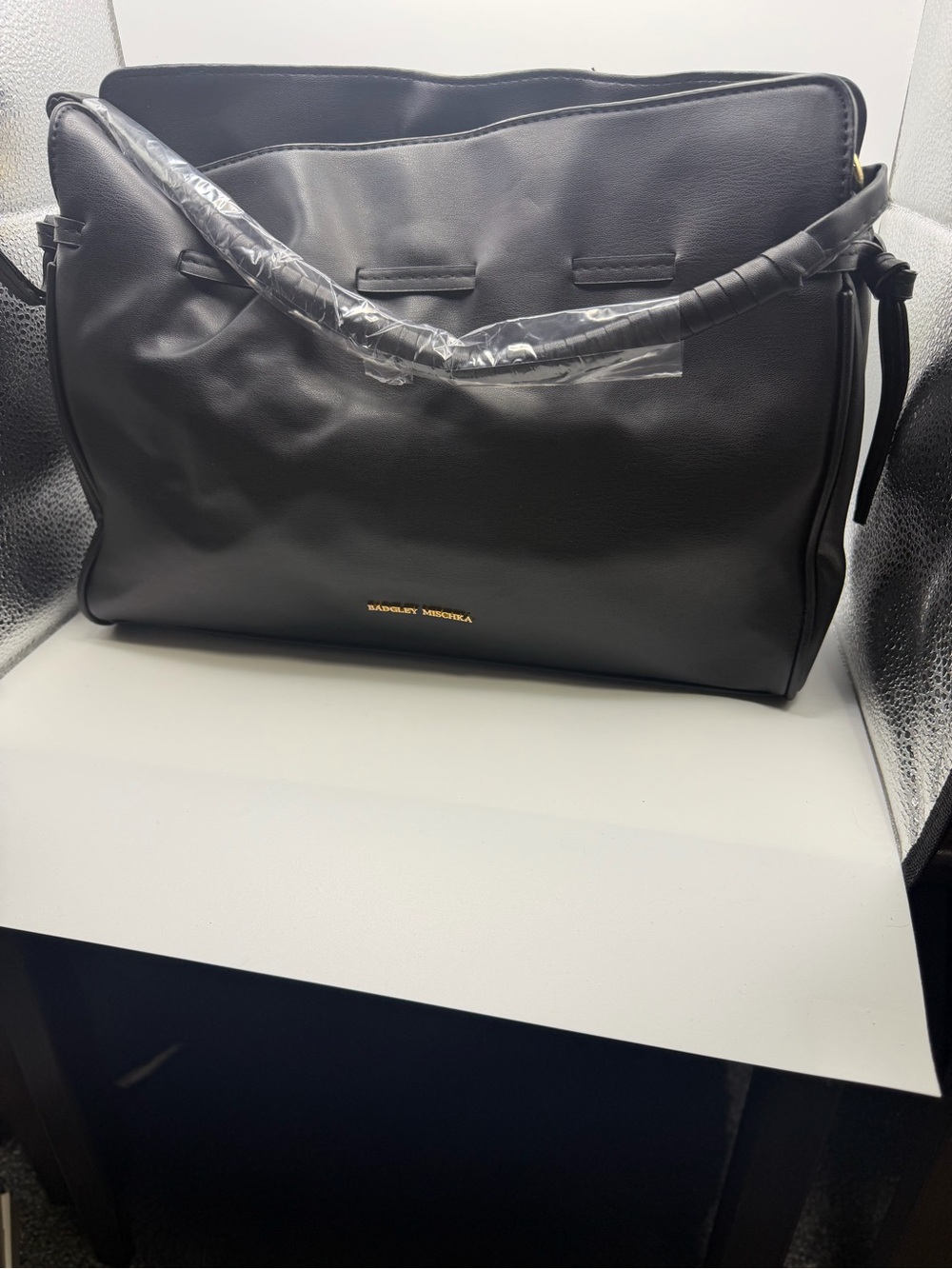 Badgley Mischka Black Shoulder Bag with Gold Logo